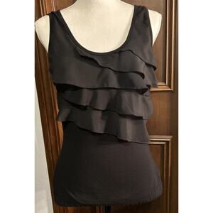 Teez-Her Women’s Black Shapewear Slimming Ruffled Tank Top Size Large
